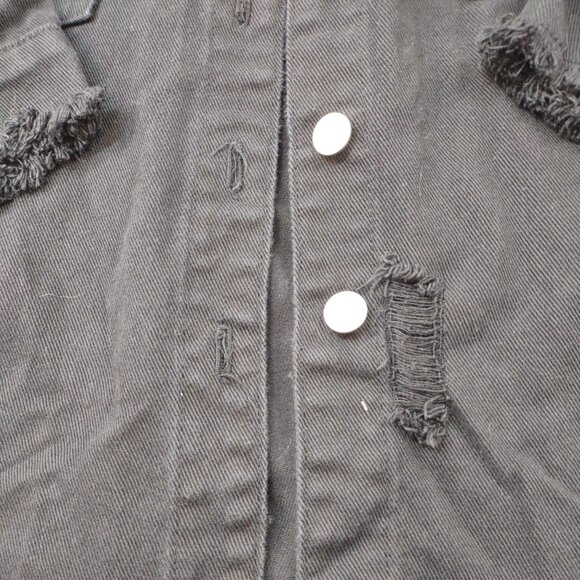 Black Oversized Distressed Jean Shirt Jacket, Size Medium - Picture 5 of 8